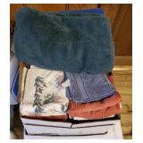 Box of towels,  wash clothes and misc