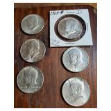 Group of 6 1968 Kennedy half dollars