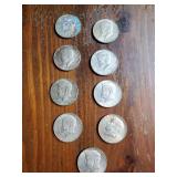 Group of 9 1967 Kennedy half dollars
