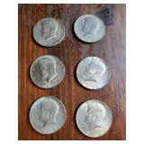 Group of 6 1969 Kennedy half dollars