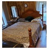 Full size oak bed and bedding