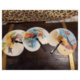 group of 3 folding fans
