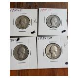 1951S, 1951S, 1951 & 1951D group of 4 Washington