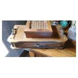 Small wood jewelry box and contents