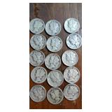 Group of various year Mercury head dimes 15 dimes