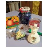 Pretty glass serving dish candle and misc