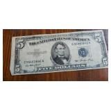 1953 series silver certificate 5 dollar bill