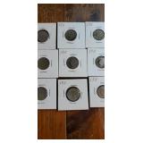 Group of 9 1911 V nickels