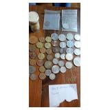 Bag of various foreign coins