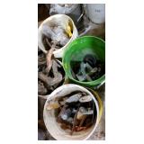 4 buckets and contents including grout tools