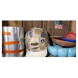 Flashing, mining hat & ashtrays