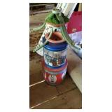 Pair of tins and 2 Christmas tree stands
