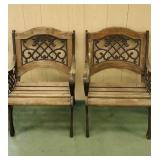 Nice pair of wrought iron and wood chairs