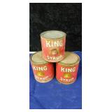 Group of 3 vintage king syrup tins