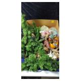 Pumpkin, ribbon, green swags and other decor