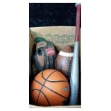 Basketball, football, glove and bat