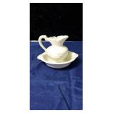 Crackle off white bowl & pitcher approx 5 inches