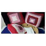3 handmade pillows and some sheets