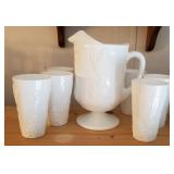 Beautiful White milk glasses & pitcher grape &