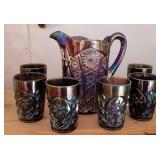 Imperial carnival glass pitcher & glasses