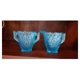 Brilliant blue glass sugar & creamer set