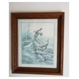 Country pheasant print in wood frame approx size