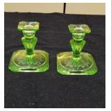 Brilliant Green depression glass candleholders