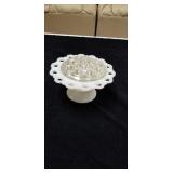 Scalloped edge milk glass bowl with stem holder