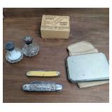 Sterling Salt & Pepper, Cigarette Case, Knives,