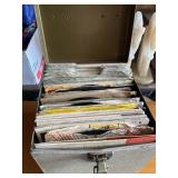 Vintage 45 RPM records and case