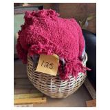 Wicker basket with red throw blanket