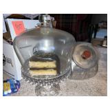 Glass Cake Stand with Dome and Cookie Jar.