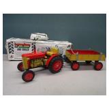 Tin Zetor Tractor & Trailer Wind Up Toy