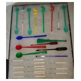 24 Assorted Plastic RR Stirs w/Display Case