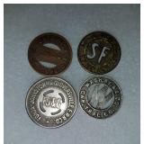 (4) Railroad Fare Tokens