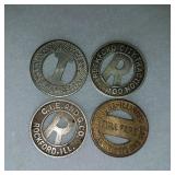 (4) Railroad Fare Tokens