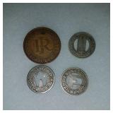 (4) Railroad Fare Tokens