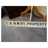 C&NW Ry. Property Metal Sign - 4-1/2 x 32"