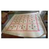 HAND STITCHED FLOWERED PINK QUILT- 7FT BY 7FT