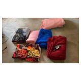 PINK BLANKET AND 5 THROWS- 1 IS AN ELECTRIC THROW