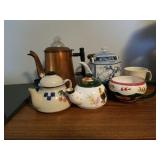NUMEROUS TEA POTS, MISCELLANOUS ITEMS