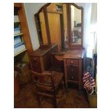 ANTIQUE VANITY DRESSER WITH A CHAIR
