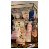 BATHROOM ITEMS AND A CLOCK