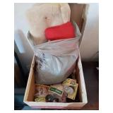 2 BOXES OF MISC CRAFTING PIECES, MATERIAL, DOLL