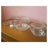 VINTAGE GLASSWARE - CAKE PLATE, BOWL, BEADED