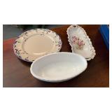 GERMAN FLOWER BOAT DISH , PLATE AND CASSEROLE