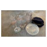 BLUE COBALT AND GLSS PARTY PLATES, VASE, WINE