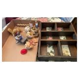 SHADOW BOX AND FIGURINES, MOSTLY BEARS
