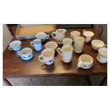 VARITY OF COFFEE CUPS , SOME CHINA AND BLUE BOWL