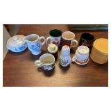 POTTERY CREAMER AND SIGAR BOWL,COFFEE CUPS ,